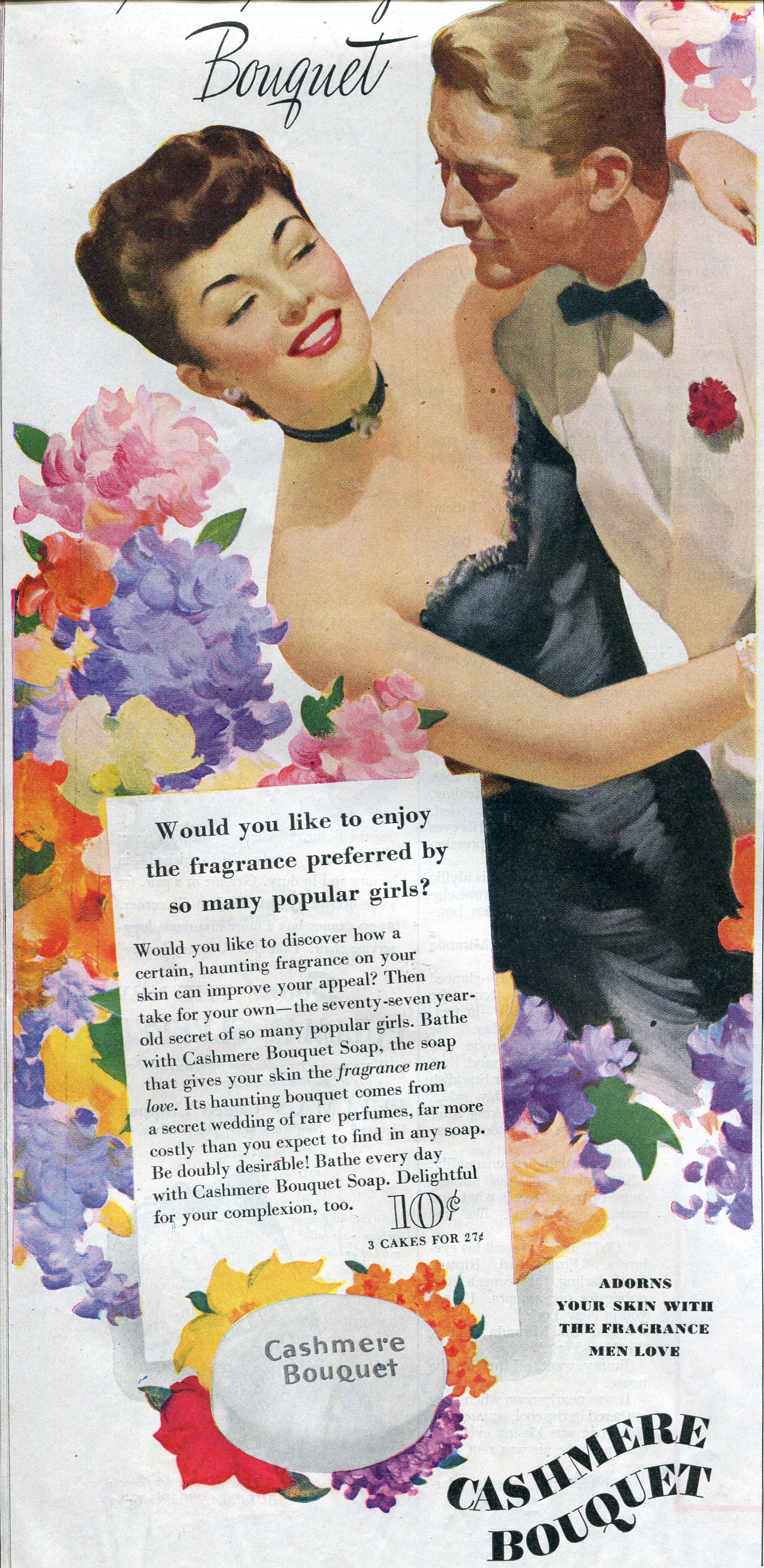 1945 Cashmere Bouquet Soap Ad Beautiful Woman Romantic 