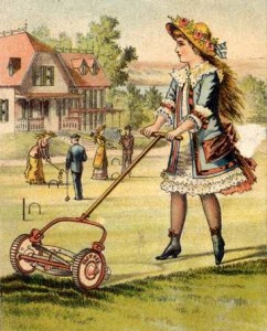 Girl mowing lawn
