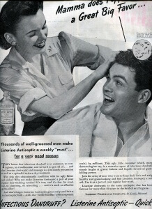 FINNFEMME: Scrub Your Man's Infectious Dandriff Away With Listerine! 1946 ad
