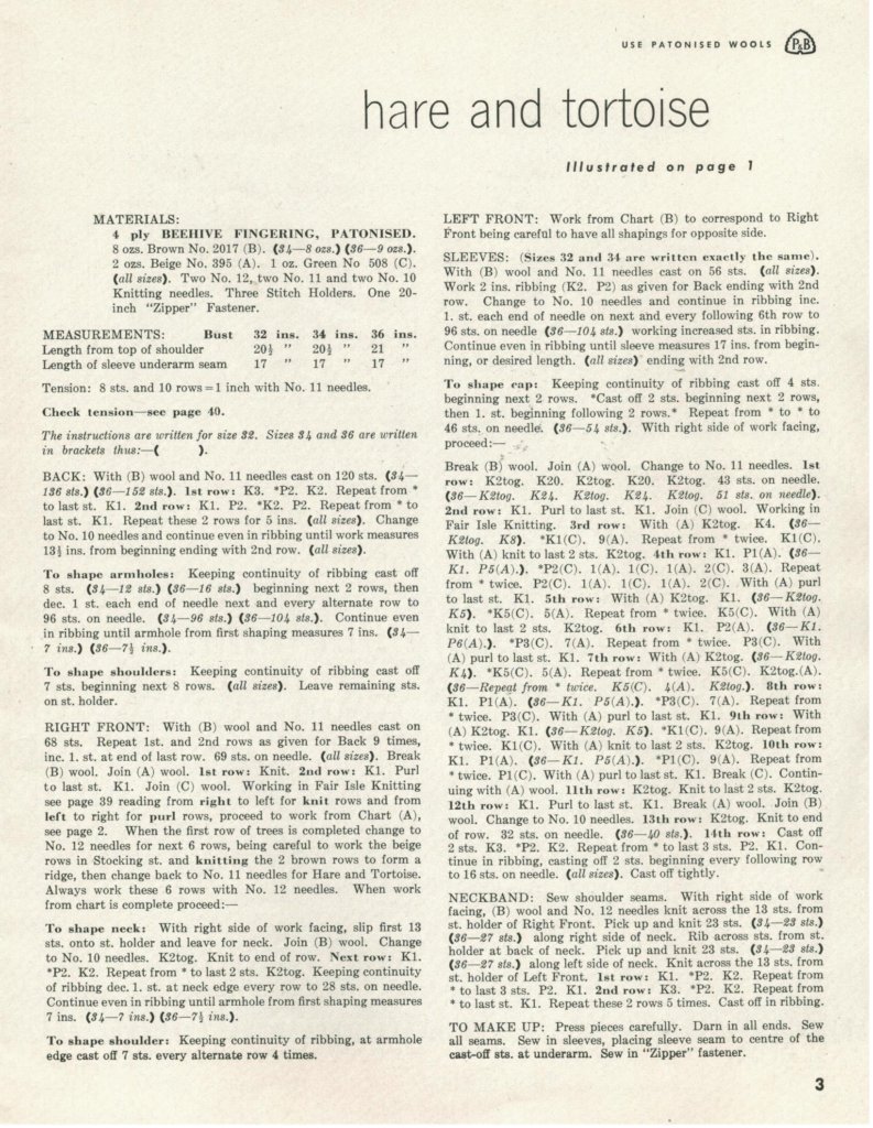 Musings from Marilyn » Knit a Vintage 40s Hare and Tortoise Cardigan