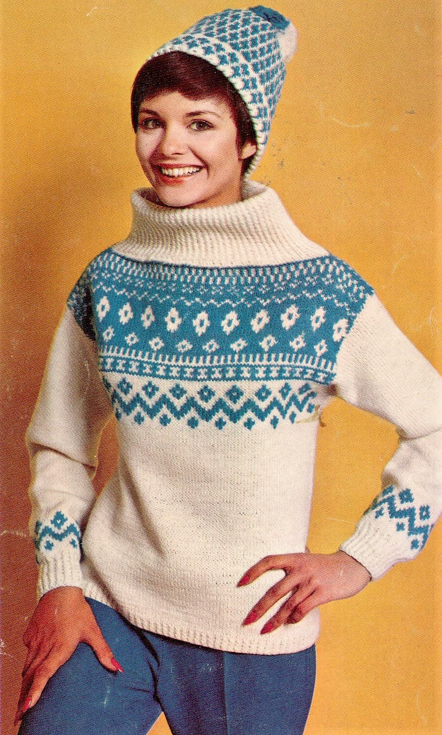 Fairisle Winter Hat Vintage 1960/'s Retro Classic Knitting Pattern Botany 1415